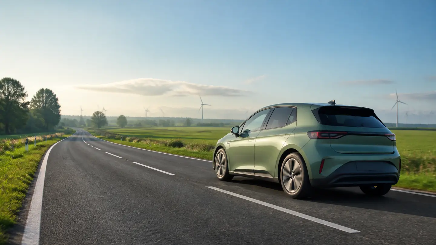 Zielony kompakt na spokojnej letniej trasie przez pola i elektrownie wiatrowe - Continental EcoContact 6 na spokojne i regularne podróże
