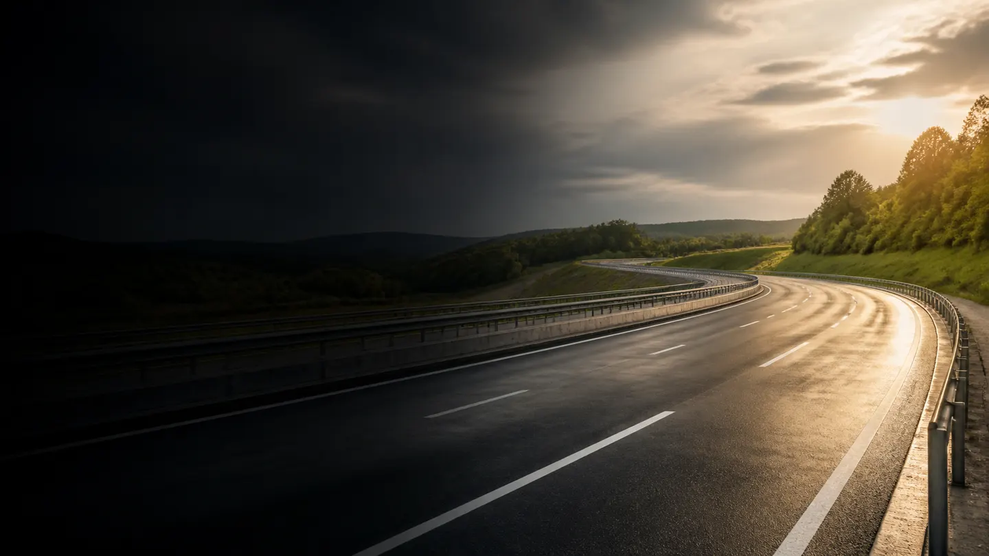 Pusta szeroka autostrada na letnim łuku po krótkim deszczu - Fulda SportControl 2 na szybki letni łuk