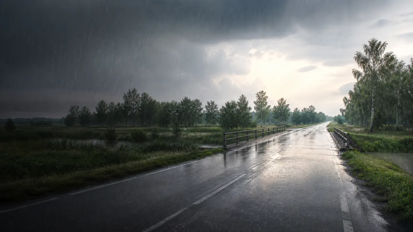 Nokian Wetproof 1 na nordyckiej drodze przez mokradła podczas intensywnej letniej ulewy - Nokian Wetproof 1 na letnią trasę podczas ulewy